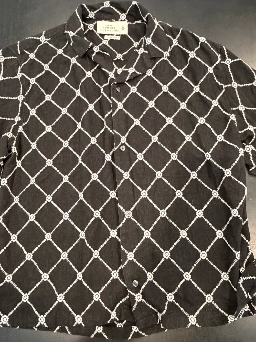 A&F Black Button-Down Shirt with White Geometric Lattice
